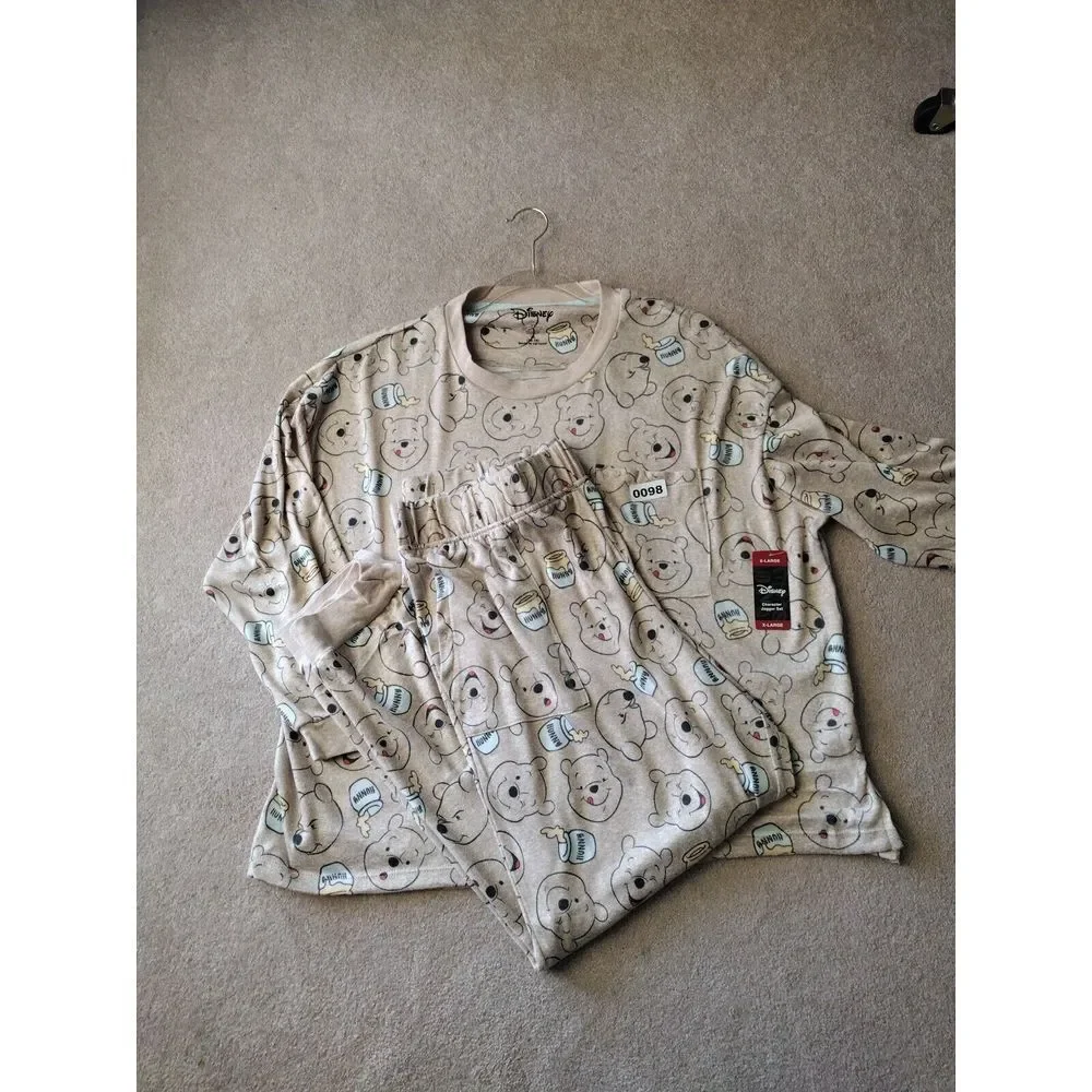 Disney Pajama Set Women XL Tan Winnie the Pooh Lightweight Long Sleeve Crew Neck - Picture 3 of 10